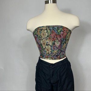 Women's Tan and Red Floral Corset Style Tube Top